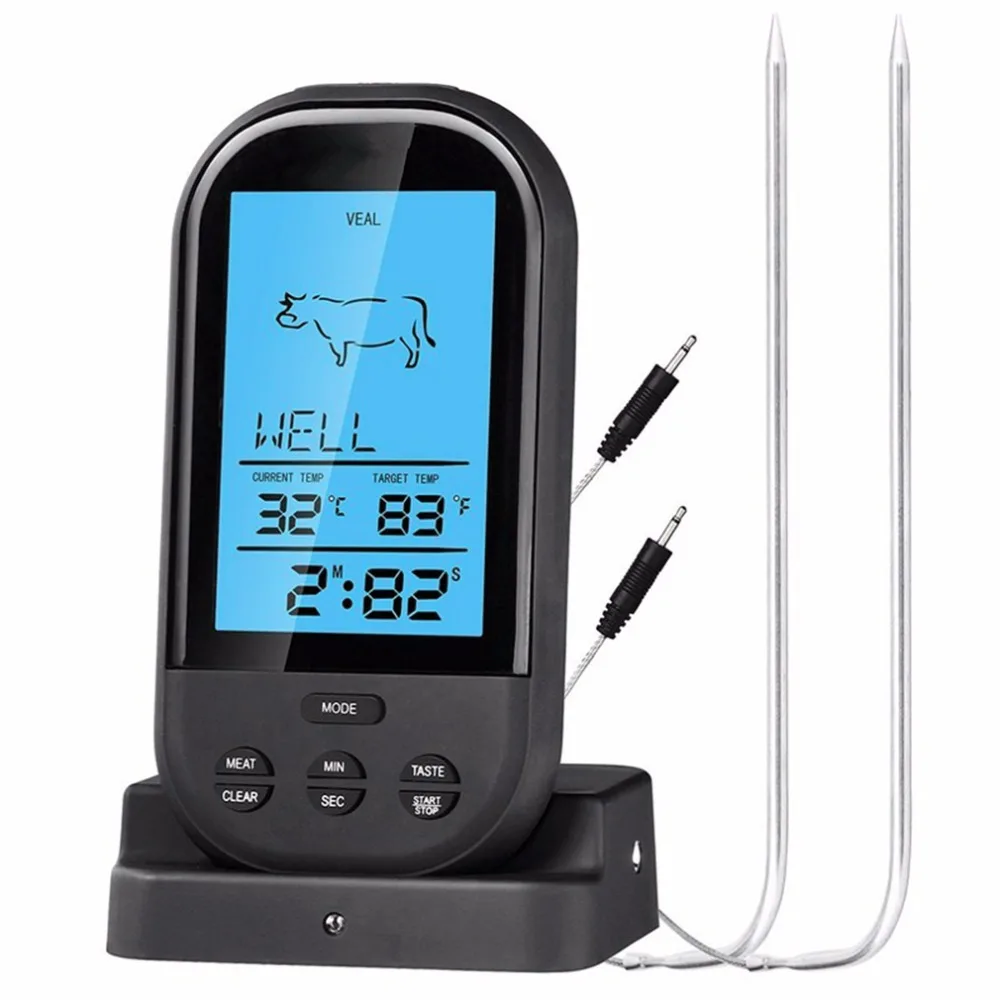 Черный беспроводной цифровой ЖК-дисплей термометр для барбекю кухонный барбекю цифровой Зонд термометр для мяса барбекю температурный инструмент