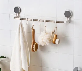 

Adjustable 6 Hooks Double Suction Cup Towel Hanger Rack Hanging Shelves Holders Lock Type Sucker Bathroom Hook Organizer