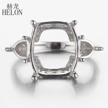 

HELON Three Stones 925 Sterling Silver 13x10mm Cushion & 4.5mm Trillion Semi Mount Cut Ring Fine Jewelry Engagement Wedding Ring