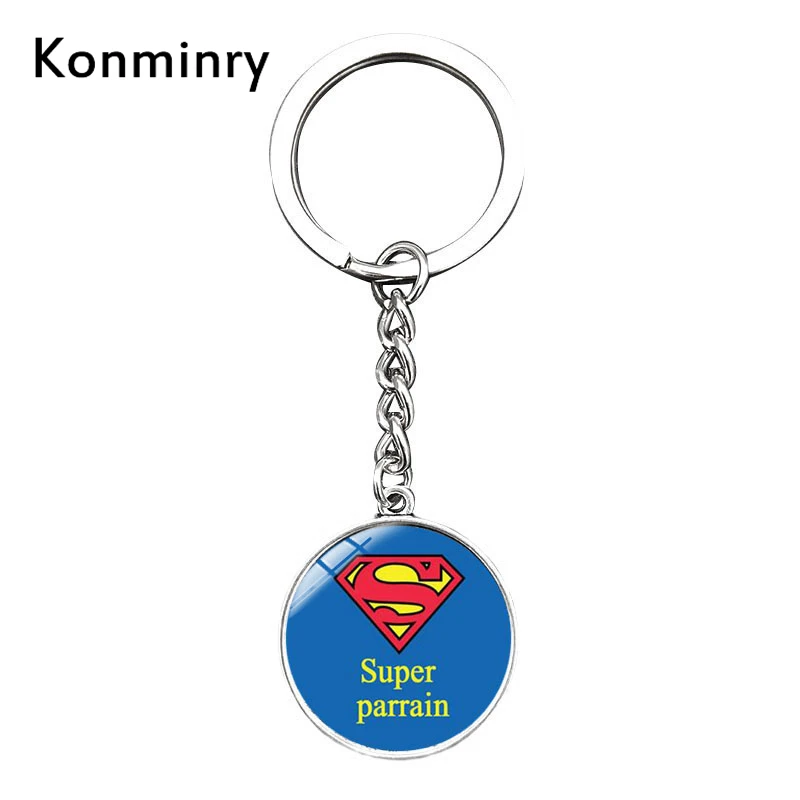 

Konminry Classic New Design Meilleur PAPA Key Chain Super Parrain Glass Dome Long Chain Key Chains Jewelry Men Women