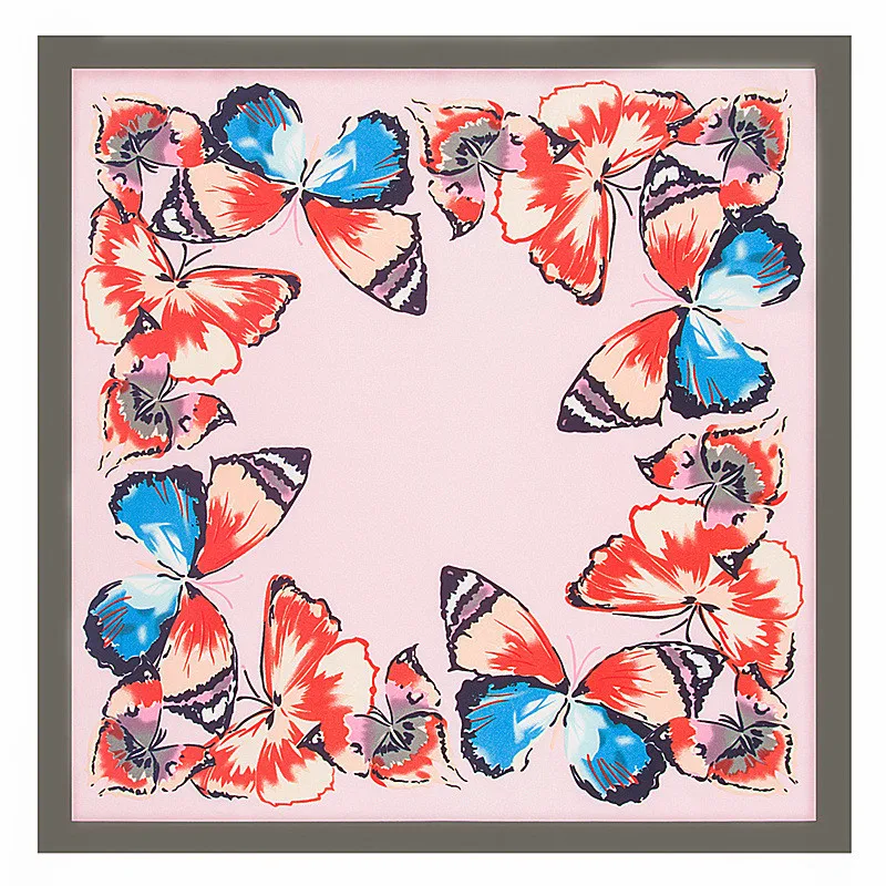 

MENGLINXI 60cm*60cm 2019 Luxury Brand Spring New Style Butterfly Print Women Twill Silk Scarf Small Square Scarves Headband