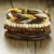 Vnox Mix 4Pcs/ Set Braided Wrap Leather Bracelets for Men Women Vintage Wooden Beads Ethnic Tribal Wristbands Bracelet Rudder 7