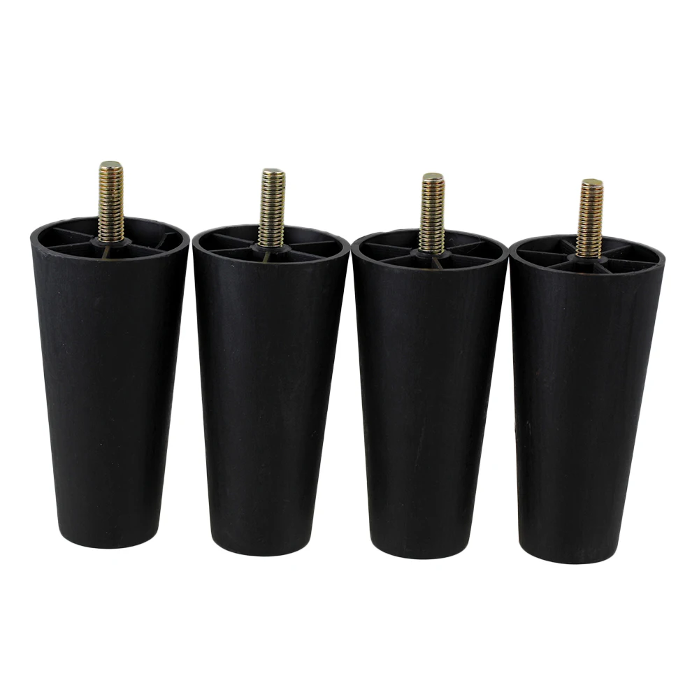 4x Round Tapered Black Plastic Furniture Legs for Sofa 120x 60 x 38mm