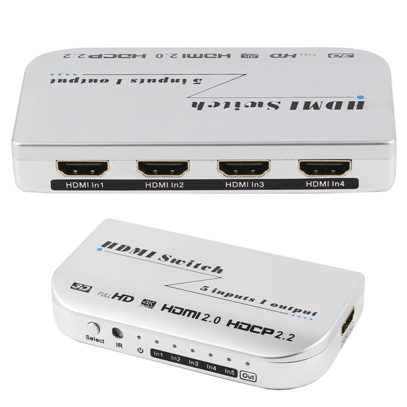 Hdmi переключатель 5X1 4Kx2K @ 60Hz Hdmi 2,0 переключатель Hdr Hdcp 2,2 с ИК беспроводным пультом дистанционного управления и адаптером питания Full Hd 1080P