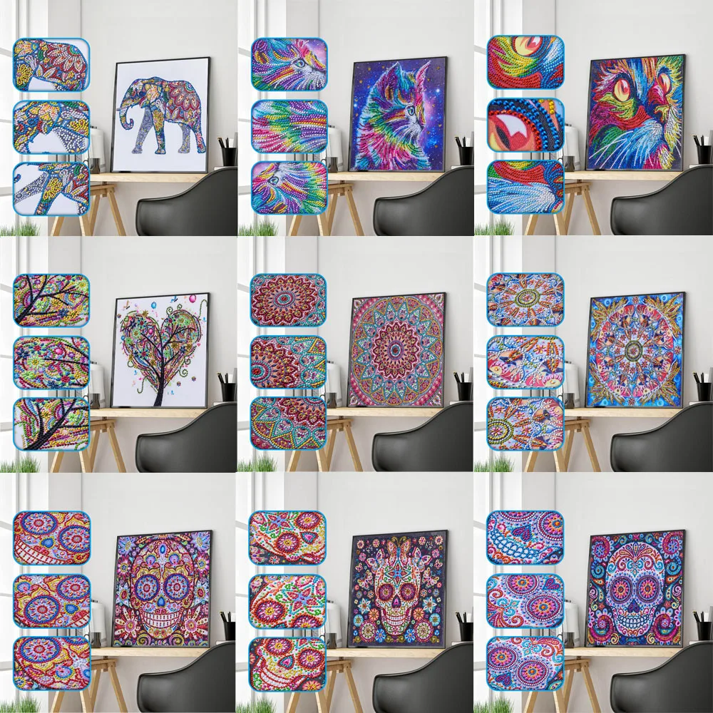 1_5D Shaped Diamond Painting Cute Cat Elephant Mandala Flower Love Wafer Drill Part Diamond Embroidery Decoration Drills 2525cm