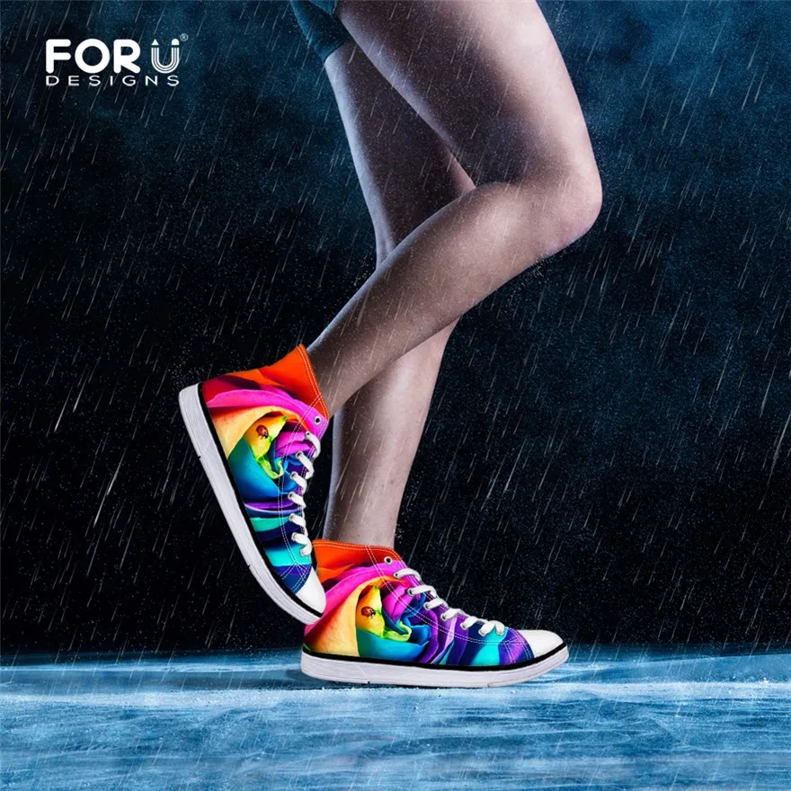 Дизайнерская разноцветная обувь с высоким берцем и цветочным узором для женщин, повседневная женская парусиновая обувь на шнуровке, женская обувь с цветочным принтом