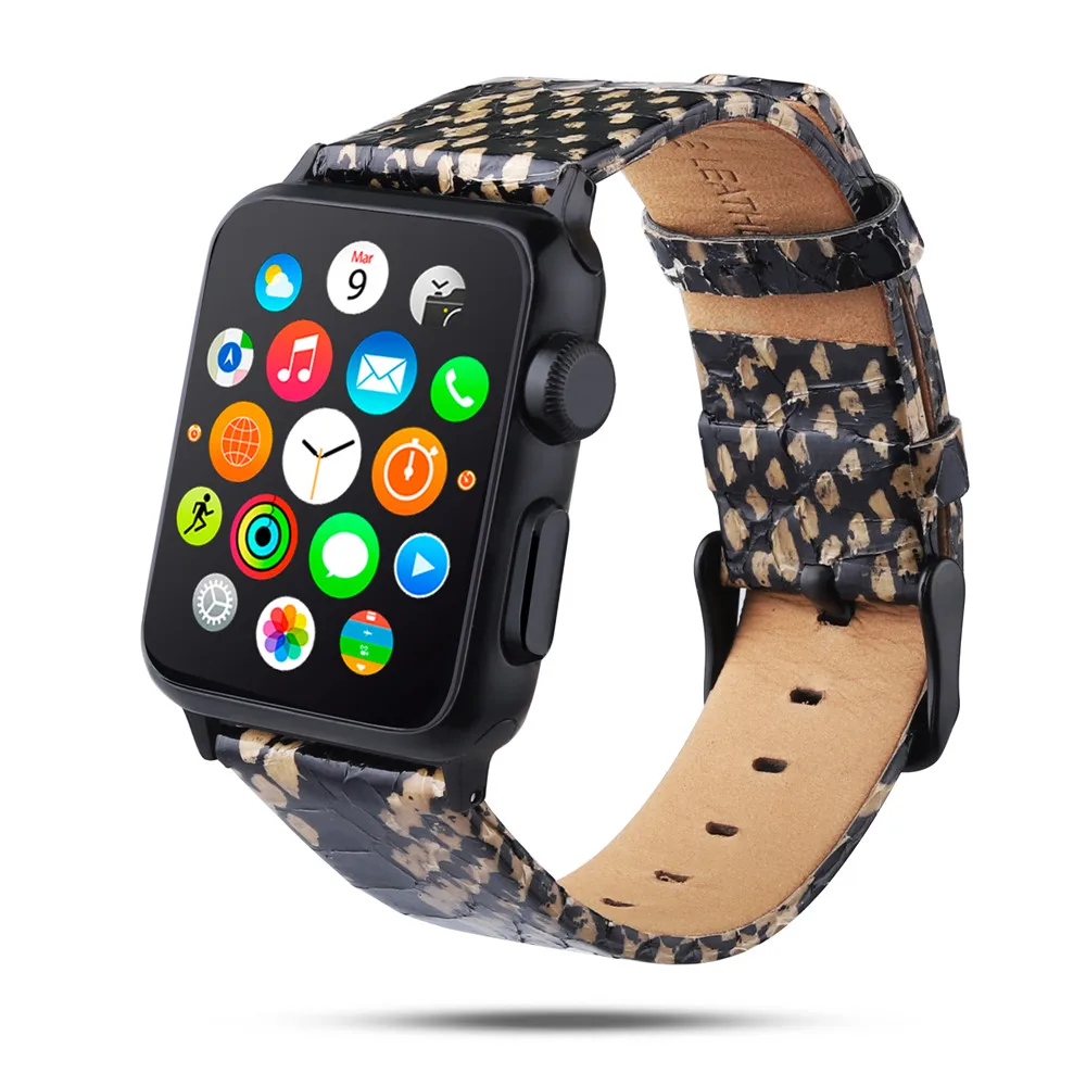 40/44/38 мм/42 мм Натуральная кожа ремешок для наручных часов Apple Watch Series 4, версия 1, 2, 3, ремешок из змеиной кожи замена Браслет для наручных часов iWatch, 4
