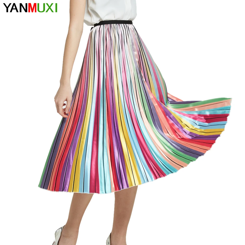 

YANMUXI 2019 new multicolor elastic waist casual fashion skirt high quality summer woman skirt dropship