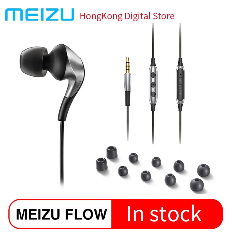 

Newest Meizu Flow Triple Drive In Ear Earphone HIFI DJ Sport Earphone Earplug Headset With Mic 5 pairs of earplugs and bags