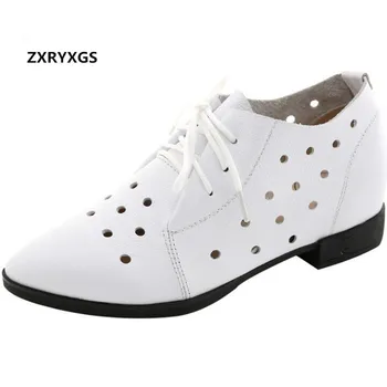 

New Pointed Increase Within Women Shoes Soft Hollow Cow Leather Shoes 2019 Spring Summer Fashion Casual Shoes High Heels 45 Mm