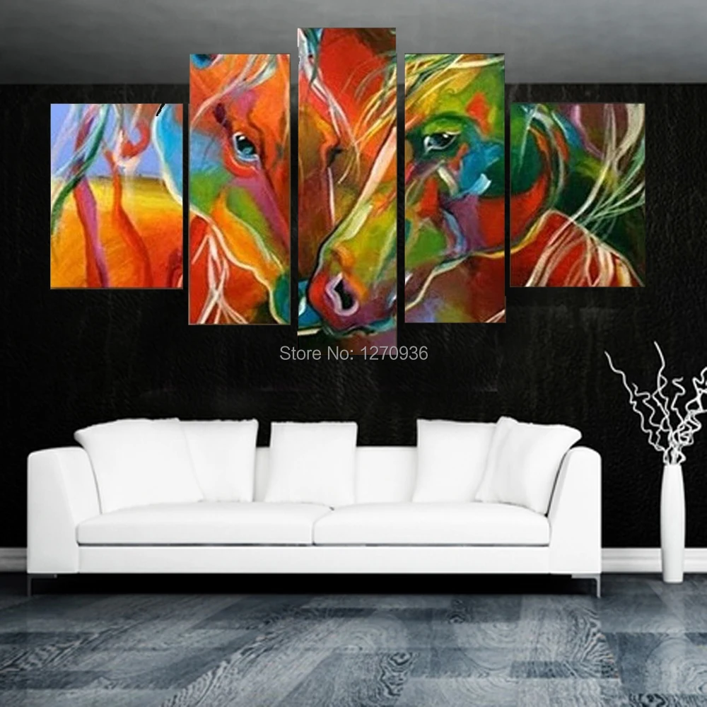 

Top Skill High Quality Hand Painted Abstract Horse Oil Painting Handmade Animal Colorful Stallion Decorative Canvas Oil Pictures