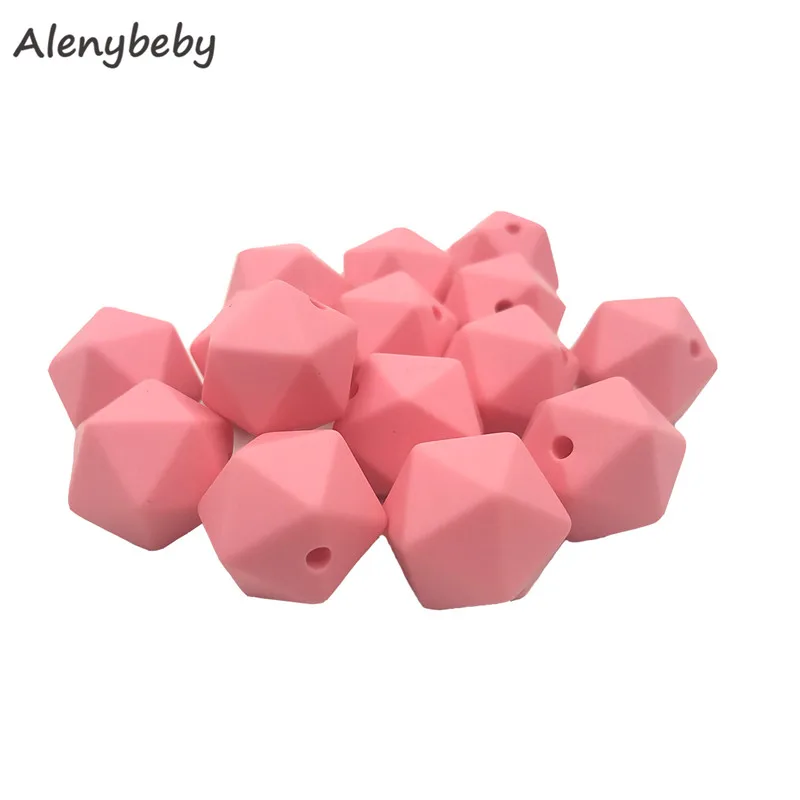 50pc 17mm Silicone Teether Beads Safe Icosahedron Shaped Candy Mix Color Teething Silicone Bead Toy BPA Free DIY Necklace Making - Цвет: Baby pink