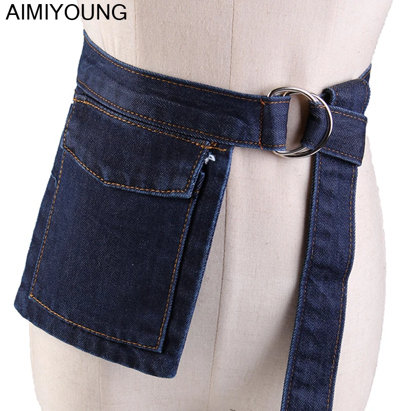 

AIMIYOUNG Women Waist Bag Denim Fanny Pack Small Waist Packs Phone Pouch Punk Belt Bag Coin Purse Fashion Chest Bag
