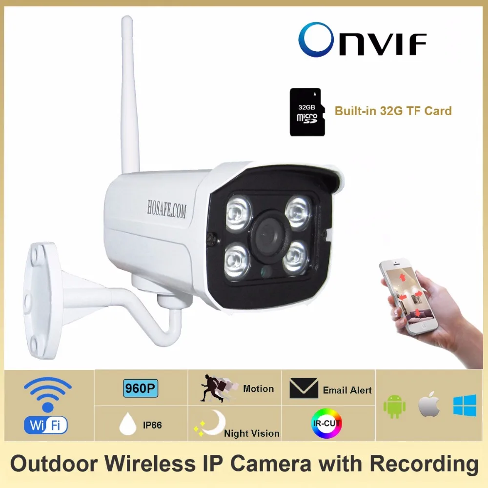 HOSAFE SV13MB1W-SD 960P Wireless Outdoor IP Camera Built-in 32GB Micro SD Card Real Time Monitor waterproof security home camera