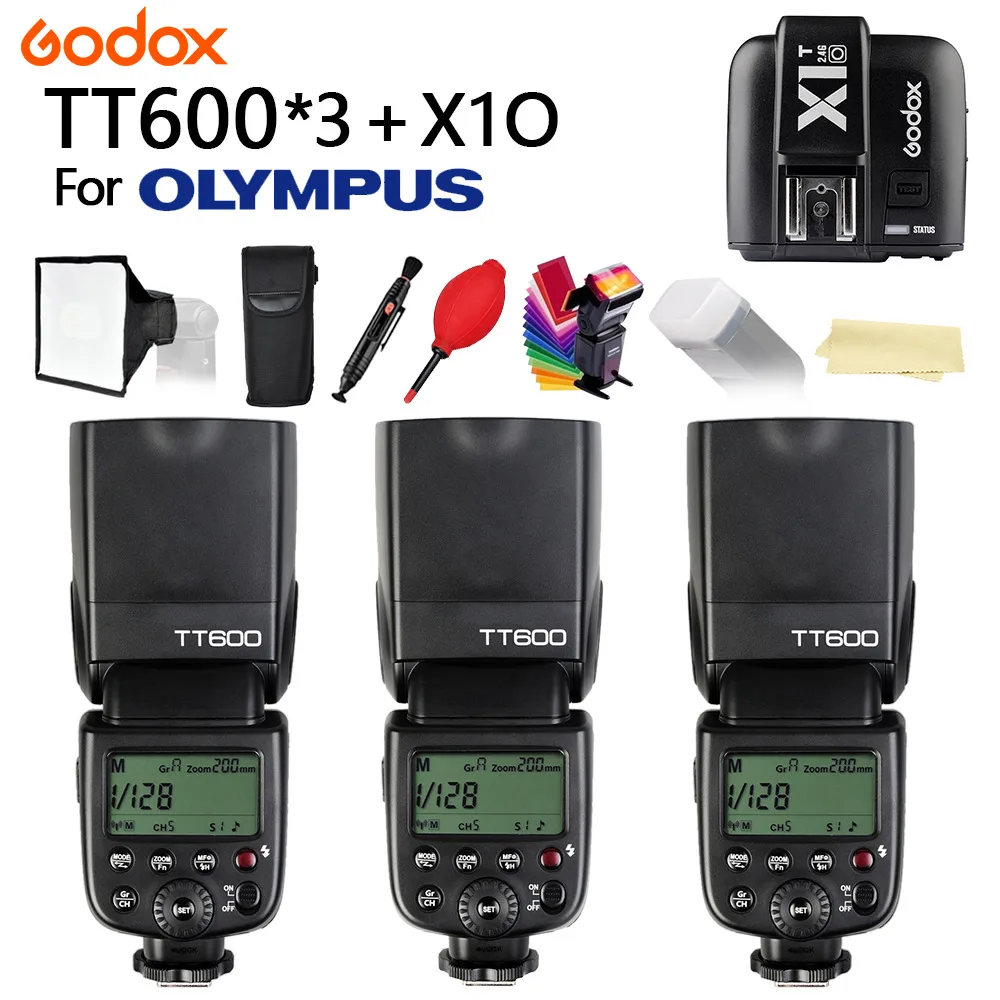 

3PCS Godox TT600 2.4G Wireless HSS 1/8000s TTL Camera flash Speedlite + X1T-O Transmitter for Olympus Cameras + free gift kit