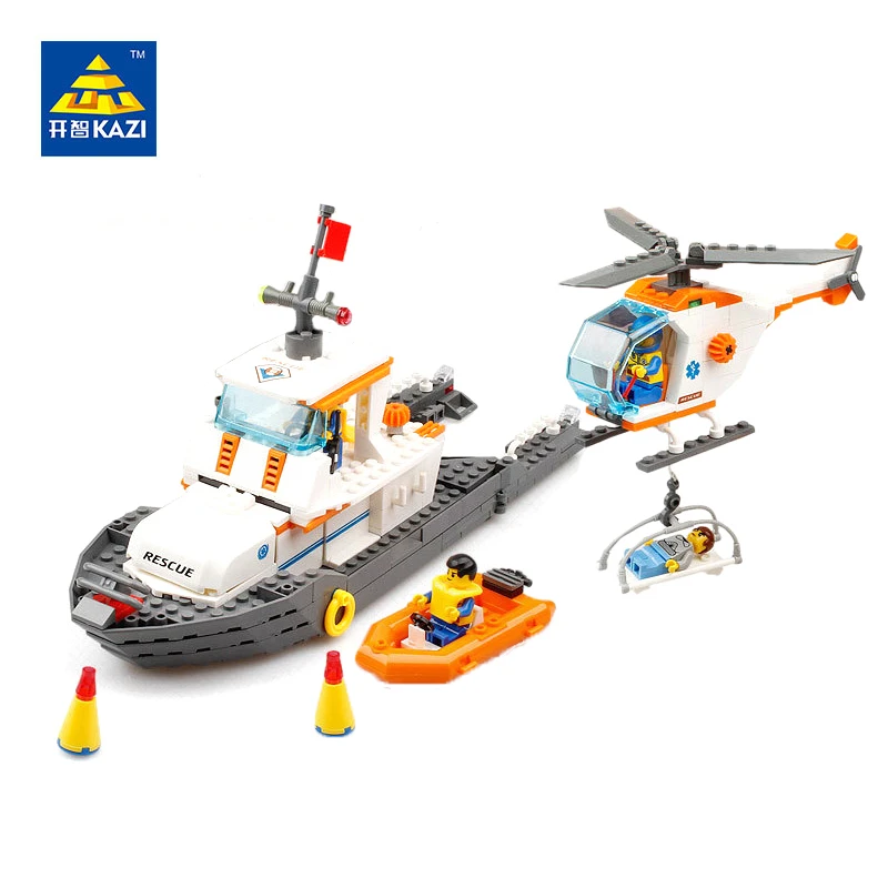 

KAZI Kids Educational Learning Building Blocks Maritime Rescue Team DIY City Bricks Compatible with lego