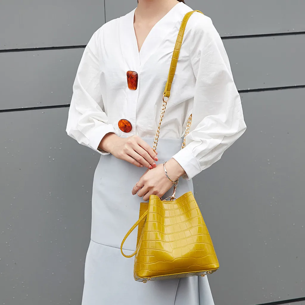 Crocodile Bucket Bag For Women Fashion Small Crossbody Bags Yellow Bags PU Leather Shoulder Bag Handbags and Purses