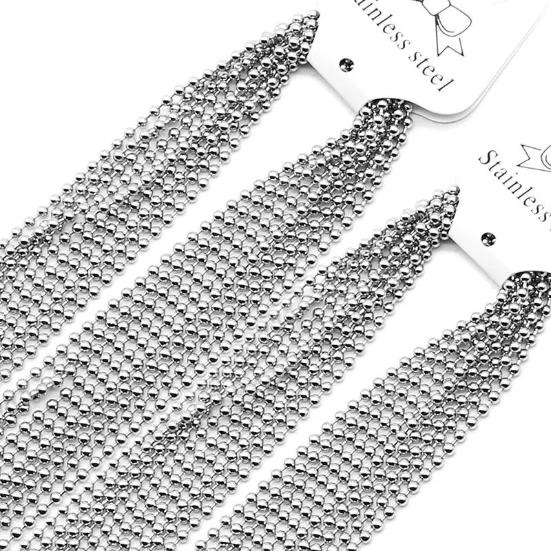 

10pcs/lot Stainless Steel Round Bead Necklace Chains 45 50 55 60cm Bulk Pendant Ball Chains DIY Jewelry Findings For Women Men