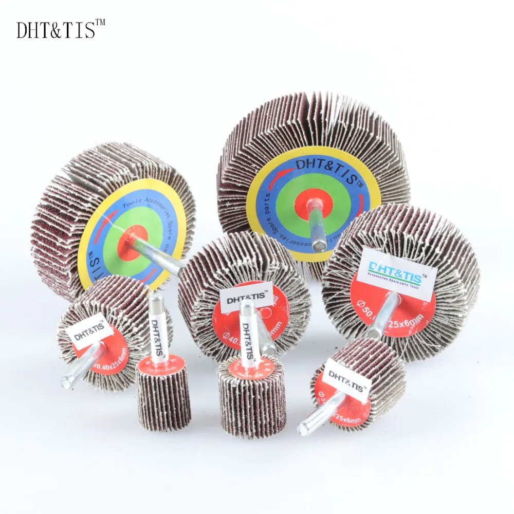 

DHT&TIS 10 pieces 6mm Shaft 80Grit Mounted Drill Flap Sanding Wheel for Wood Metal Grinding Choose the Size