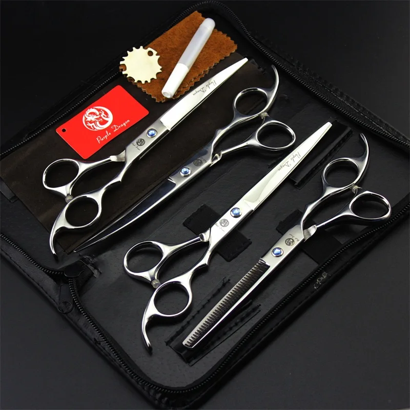 Purple dragon 7.0 inch Professional Pet Scissors Pet Grooming Scissors Set Straight Curved Thinning Scissors Hair Cutting Shear (2)