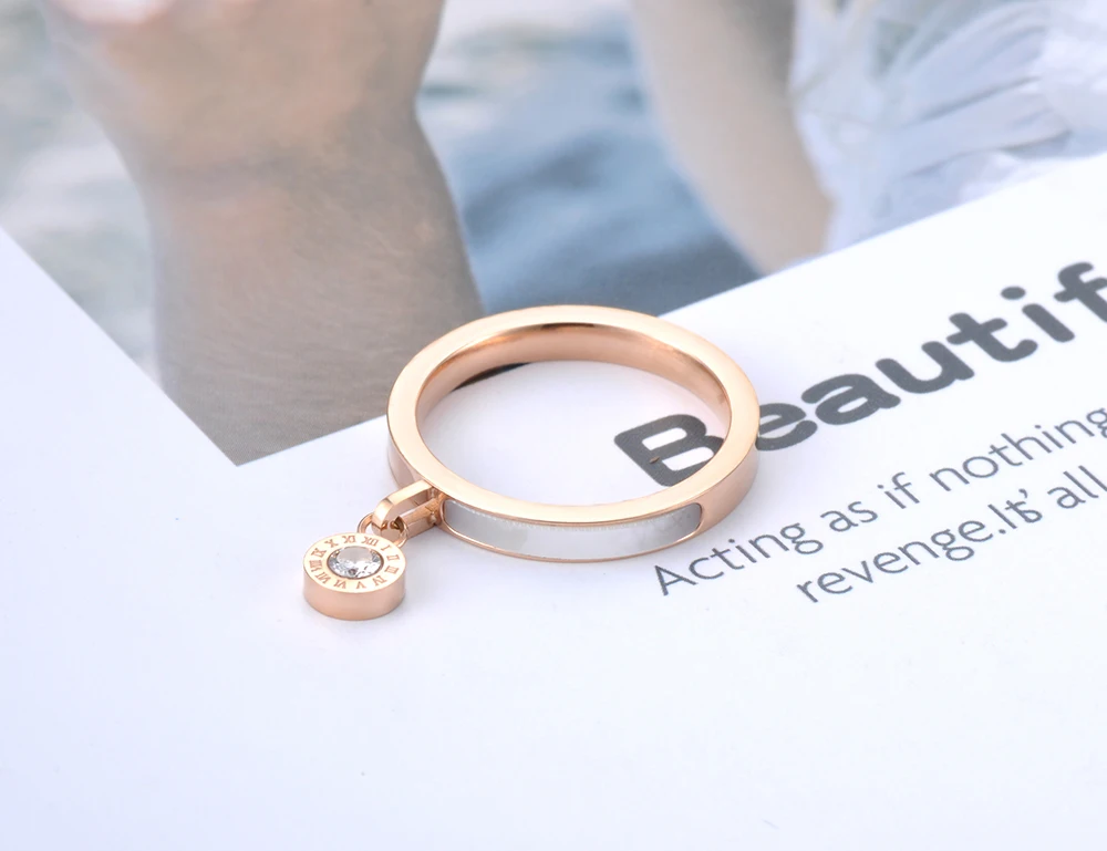 Wedding Rings Finger Rings Womens Ring Jewelry Rings Ring Jewelry Cubic Zircon Ring Lokaer Trendy Rose Gold Plated CZ Crystal Rhinestone Titanium Steel White Shell Wedding Rings For Women Engagement Gifts R19064