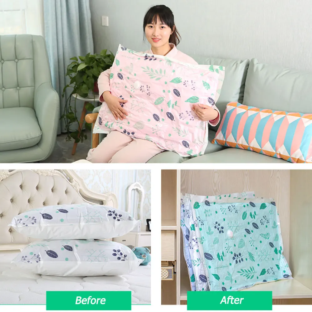 

Vacuum Bag For Clothes With Valve Transparent Border Foldable Compressed Organizer Home Quilt Storage Bag wardrobe organizer