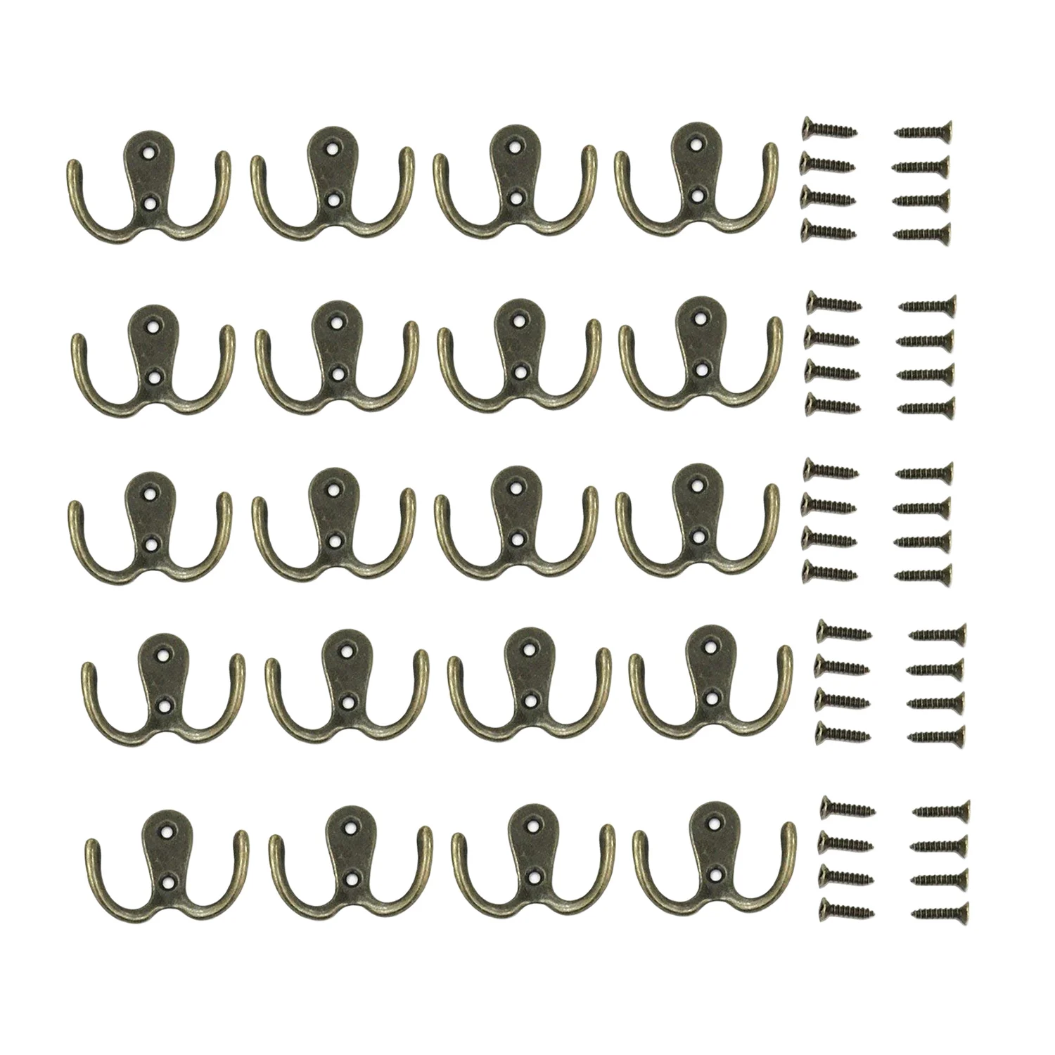 

Hot 20 Pieces Double Prong Robe Hook Rustic Hooks Retro Cloth Hanger, Bronze Color with 40 Pieces Screws