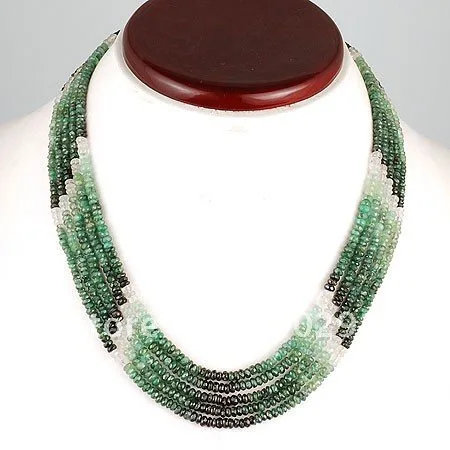 

5 STRANDS UNTREATED NATURAL EMERALDS SHADED NECKLACE