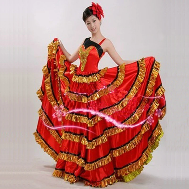 fitted lace wedding dress Red Flamenco dress female opening dance big swing Spanish Bullfighting  dance costume Opening dance Chorus costumes stage dancer costumes   Moderndancedress.com