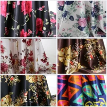 Цветы атласная ткань с принтом мягкий полиэстер Шармез винтажная ткань