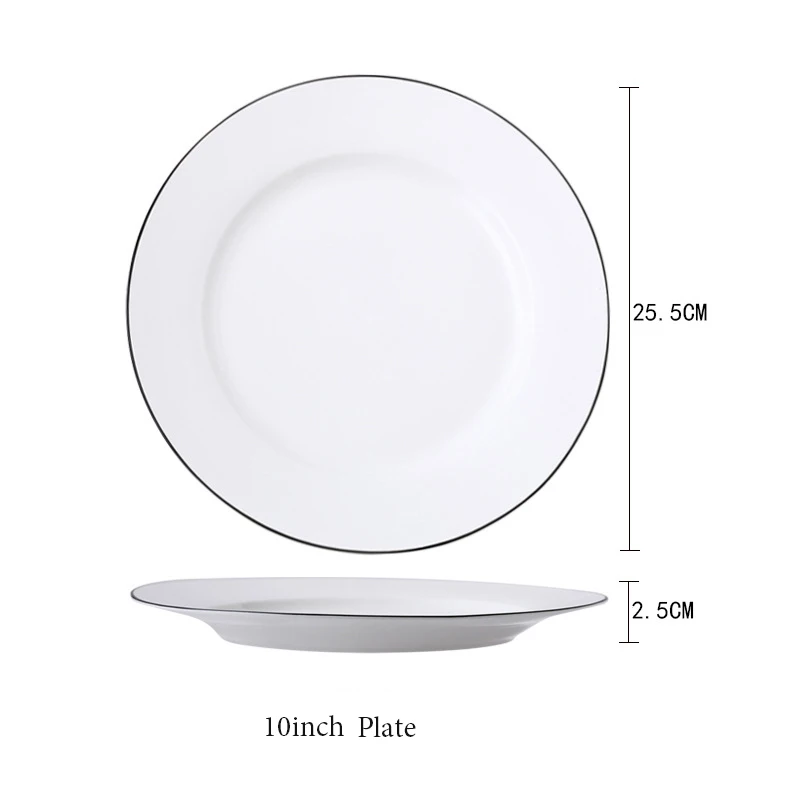 Европейская простая тарелка чистого белого цвета с черной линией, керамическая посуда, западные блюда, семейные миски, тарелки для супа, пасты, блюда - Цвет: 6
