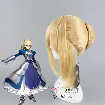 

Fate/stay night Black Saber blonde wig Saber Arturia Pendragon golden bun Black Saber blonde buns hairs free shipping