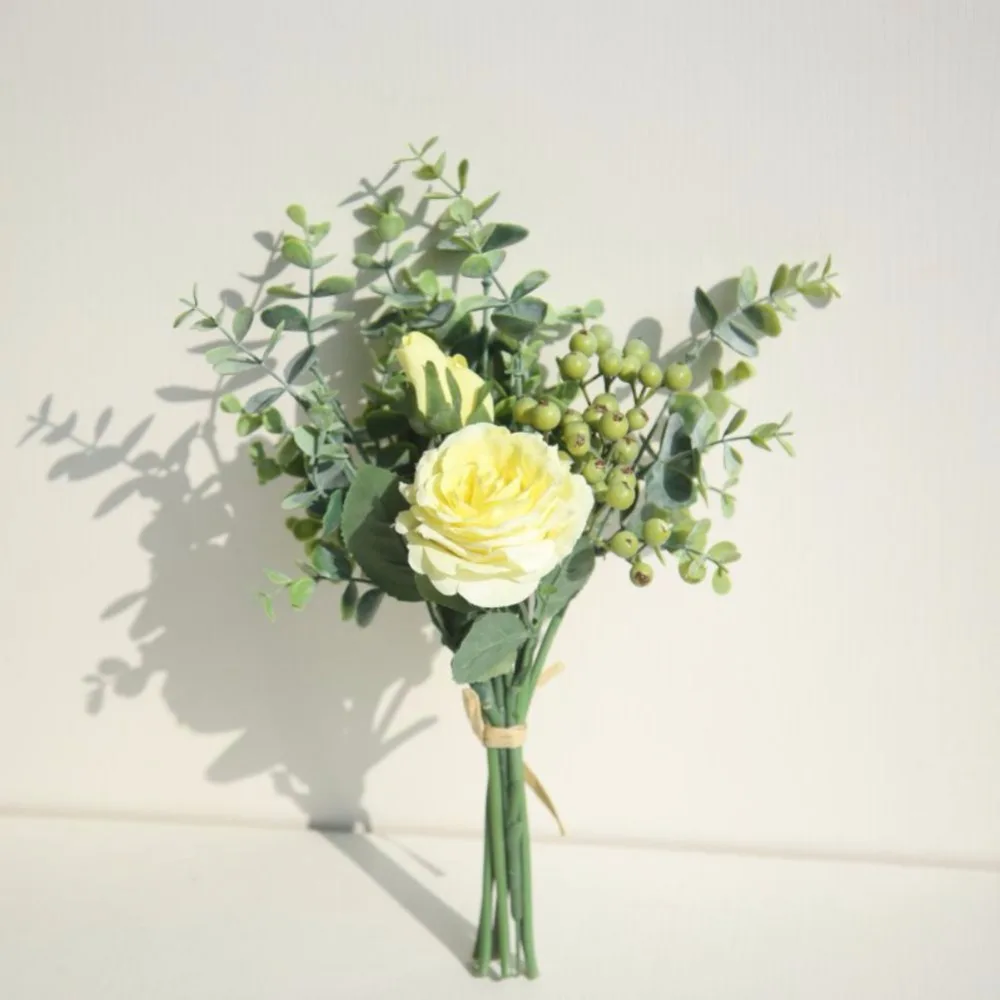 

13-Inch Tall Artificial Rose Bouquet With Eucalyptus Leaves And Berries Wedding Floral Arrangement Table Decor Home Office Decor