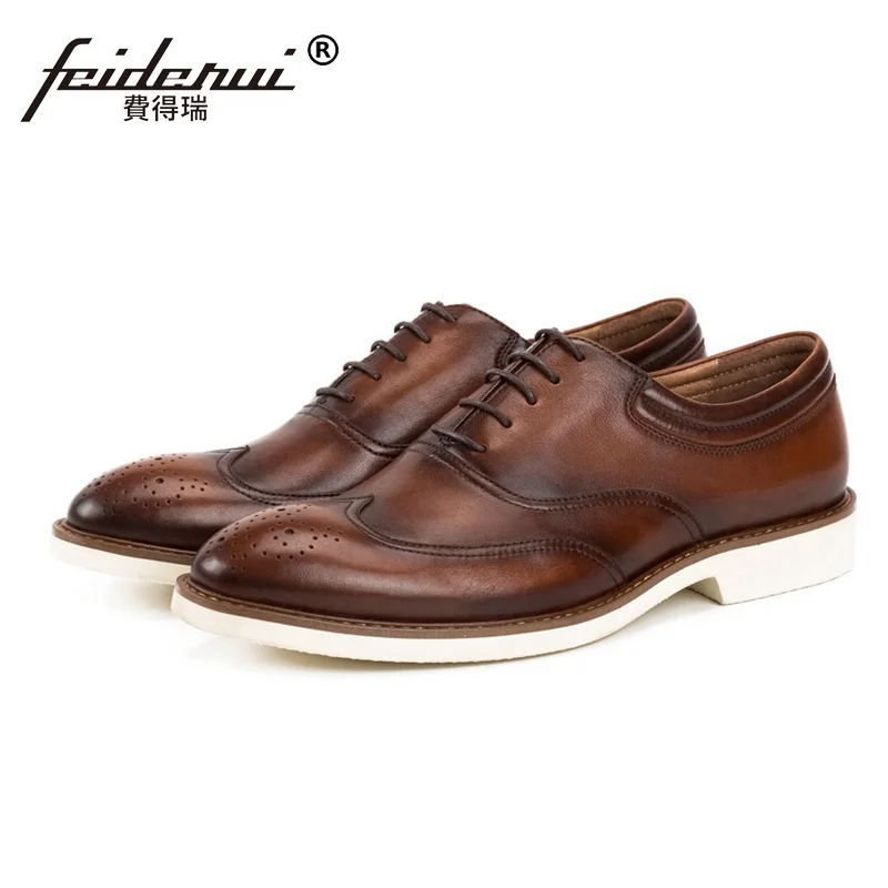 

British Designer Round Toe Man Genuine Leather Wingtip Brogue Oxfords Formal Dress Men's Handmade Office Casual Shoes SS208