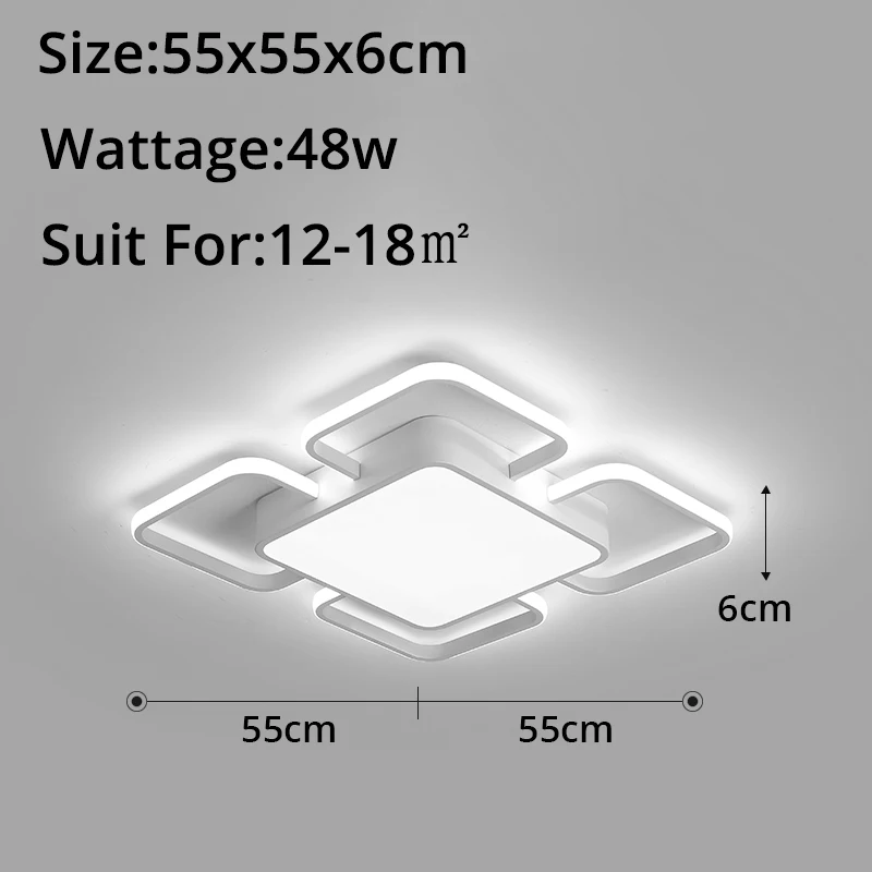 white 55x55x6cm 48w Современный светодиодный потолочный светильник с пультом дистанционного управления, светильник для гостиной, спальни, высокое качество, акриловые железные потолочные светильники - Цвет корпуса: white 55x55x6cm 48w