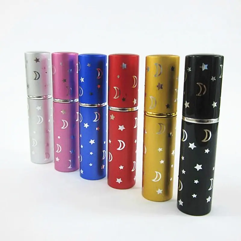 50pc/lot Hot Pump 5ml Refillable Parfum Anodized Aluminum Empty Glass Perfume Bottle Moon Star Pattern Travel Spray Scent | Красота и