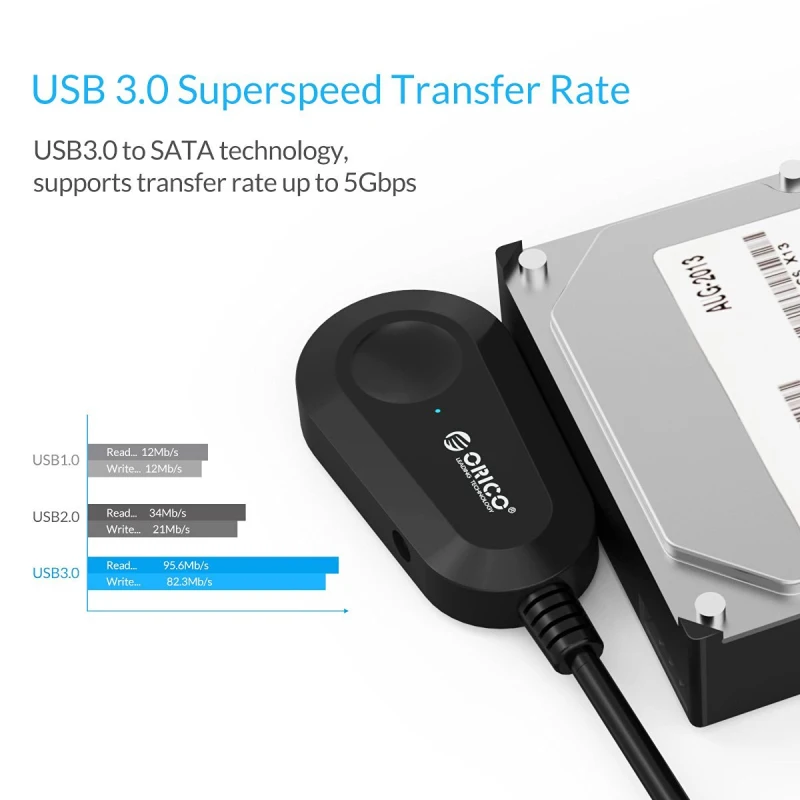 Кабель переходник ORICO с USB 3 0 на SATA для жесткого диска 2 5/3 5 дюйма HDD/SSD адаптером