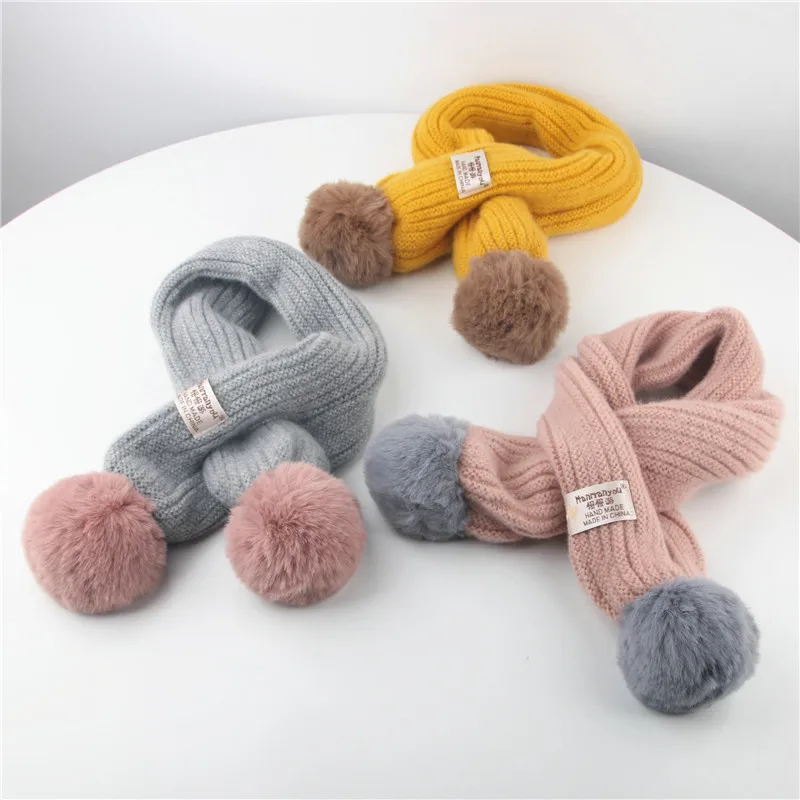 

Kids winter scarf boys knitting wool knit solid muffler baby girls cute shawl children autumn warm neckerchief 1-10 Years