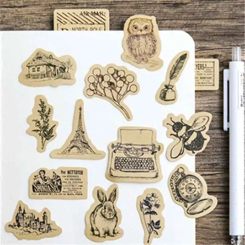 

45pcs Vintage animal sticker squirrel owl leaves photo album Scrapbook decor sticker diy Handmade gift cards stickers Arts Craft