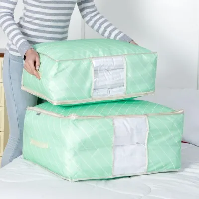 

Fashion Oxford fresh Macarons color cloth thick quilt bag Transparent window finishing storage bag iwth handle free shipping