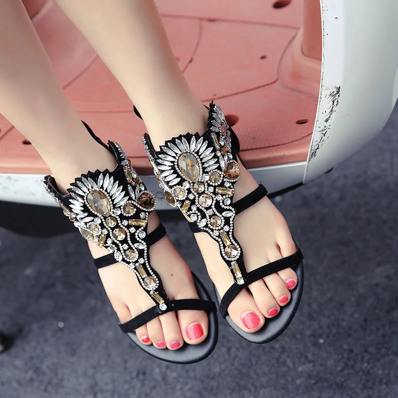 Women Sandals 2019 New Fashion Woman Summer Sandalias Flip Flops Hollow Gladiator Sandalias Rhinestone Crystal Shoes Woman