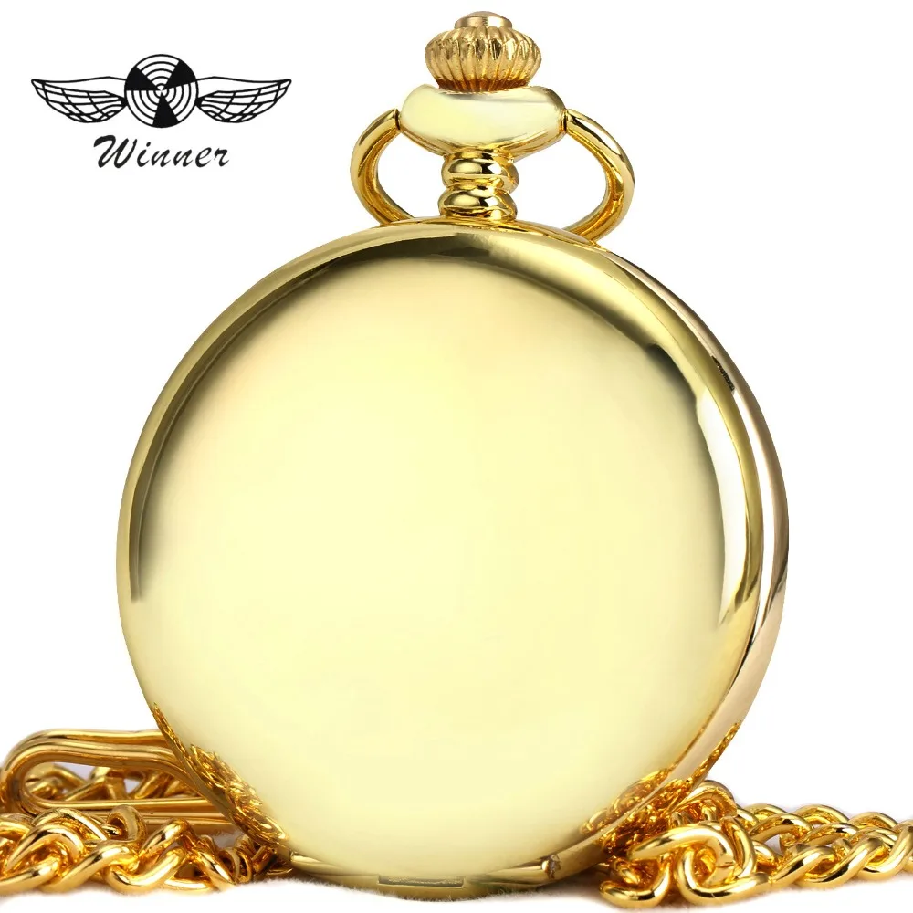 

WINNER Official Top Brand Luxury Pocket Watch Men Women Quartz Clock Gold Stainless Steel Pendant Chain Concise Gift for Lovers