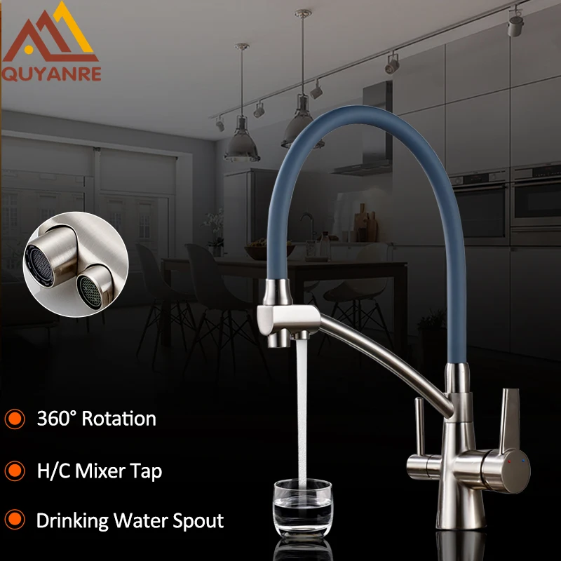 

Quyanre kitchen sink faucet torneira purified water faucet dual handles mixer tap drinking water filter faucet tap