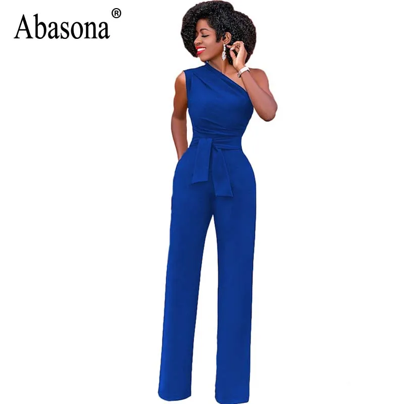 Abasona One Shoulder Women Jumpsuits Casual Wide Leg Pants Summer 2018 Black Red Rompers Womens Jumpsuit Party Overalls Female