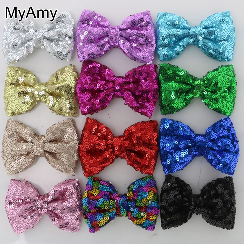 MyAmy Free Shipping 100pcs/lot 4.7'' sequin bows boutique hair bow