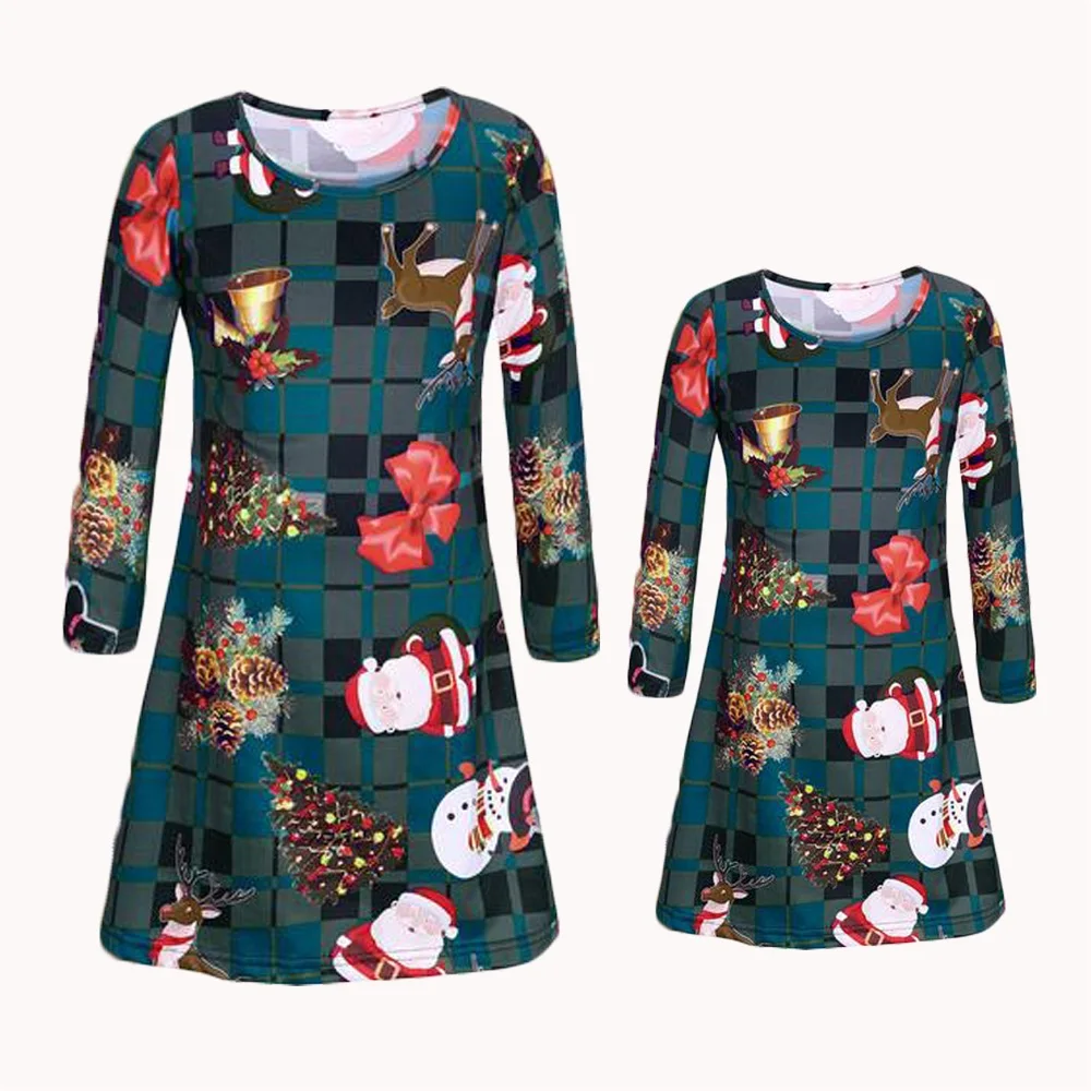 

2019 New Autumn And Winter Girls Santa Snowman Christmas Print Long-sleeved Dress