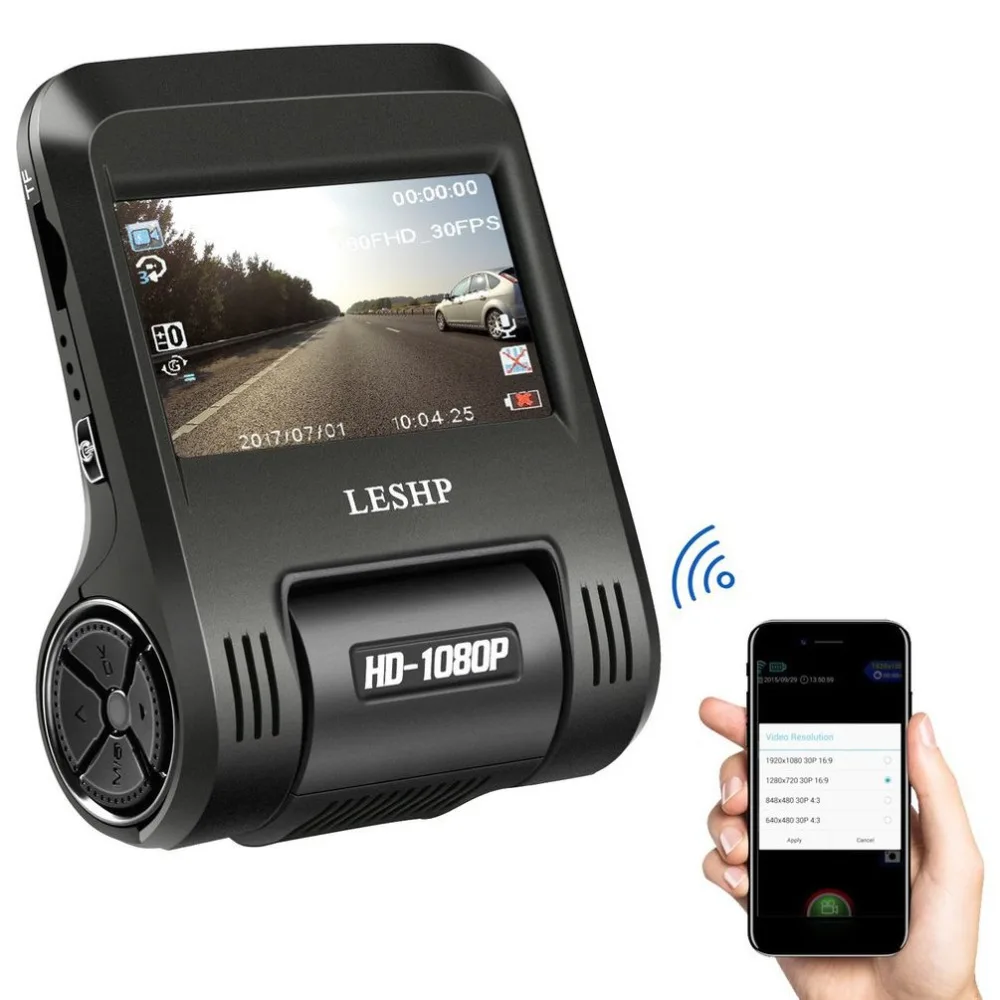 

New LESHP HD 1080P Car Camera Driving Recorder Dash Cam Dashboard Camera Built-In WiFi 200MP 2.4 Inch LCD 170 Degree View Lens