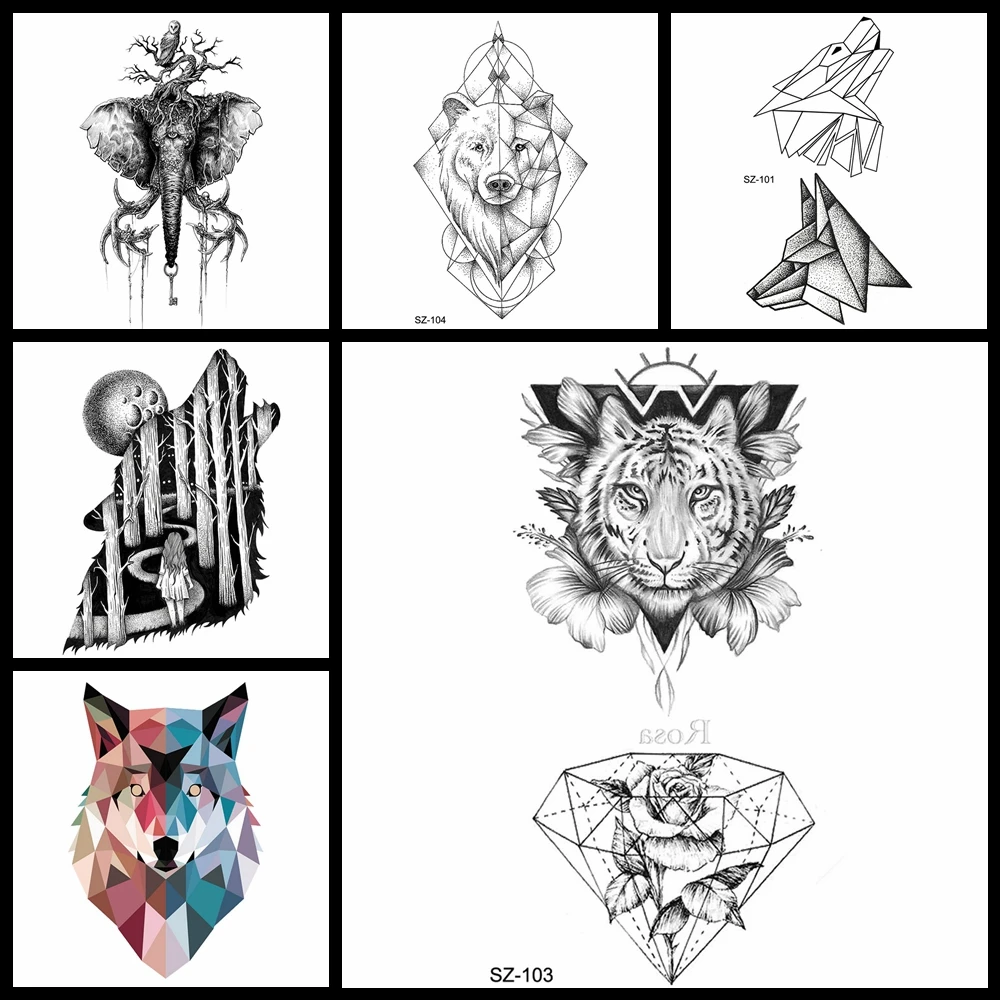 يوران ملصقات وشم هندسية صغيرة للنساء رسم وشم مؤقت على شكل زهرة وردية طوطم مزيف نمر Temporary Tattoos Aliexpress