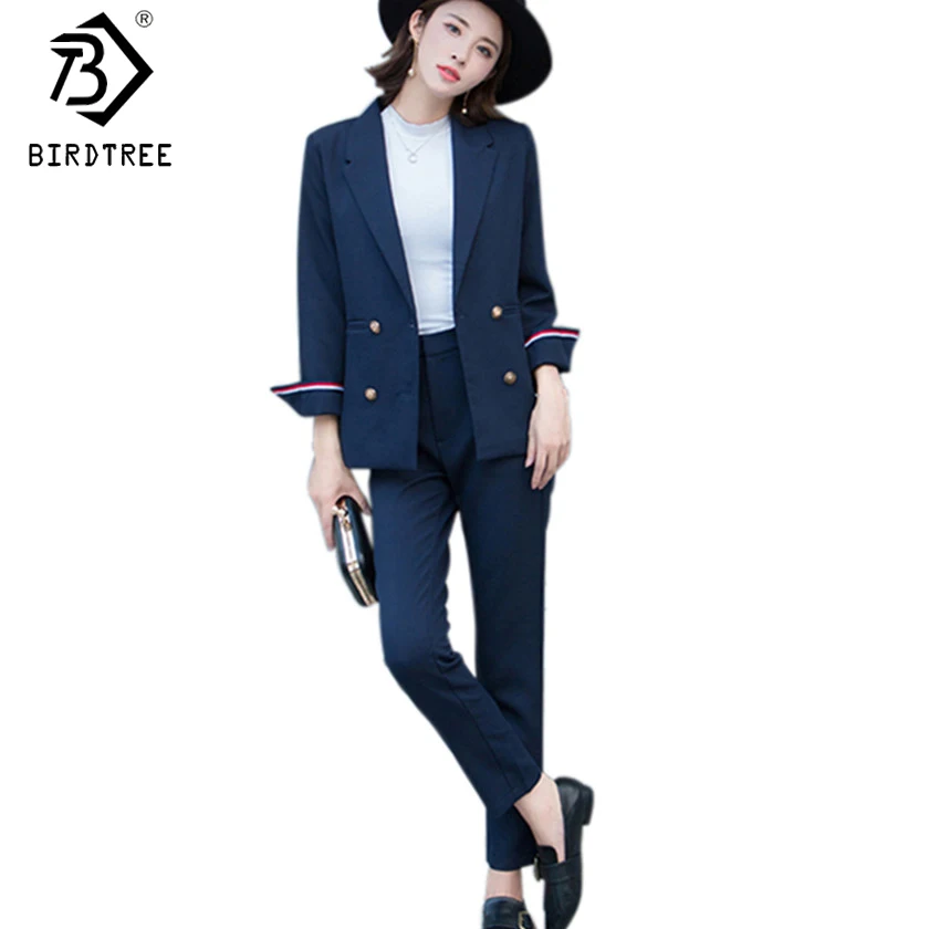 

2018 Spring Women Business Suits Blazer Black Jacket+Pant Female OL Style Lady Formal Suits Double Breasted 2 Piece Sets S7D818A