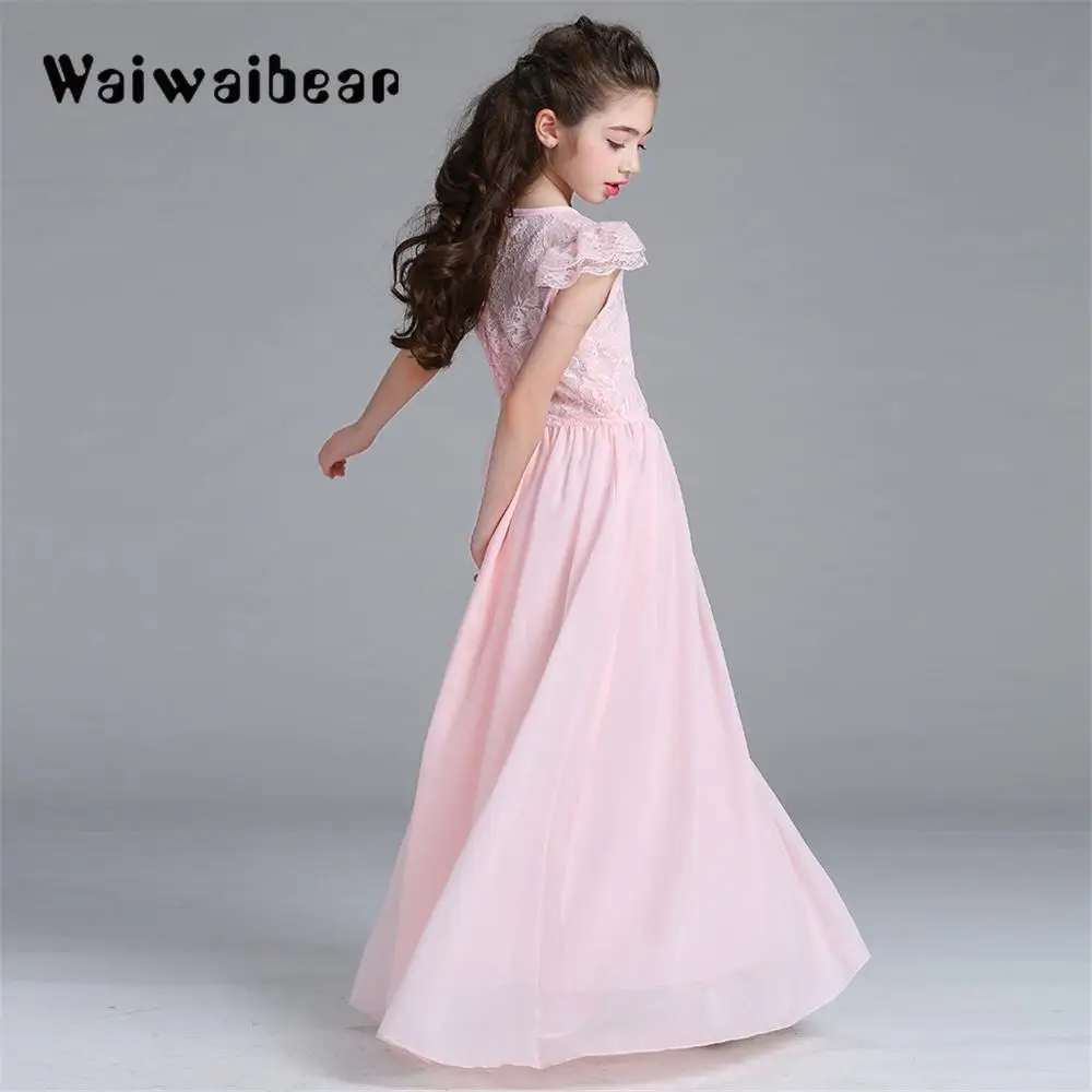 

New Elsa Dresses Pure Color Girl Long Clothing Princess Girls Lace Dress Sleeve Kids Dresses For Girls Wedding Quality Assurance